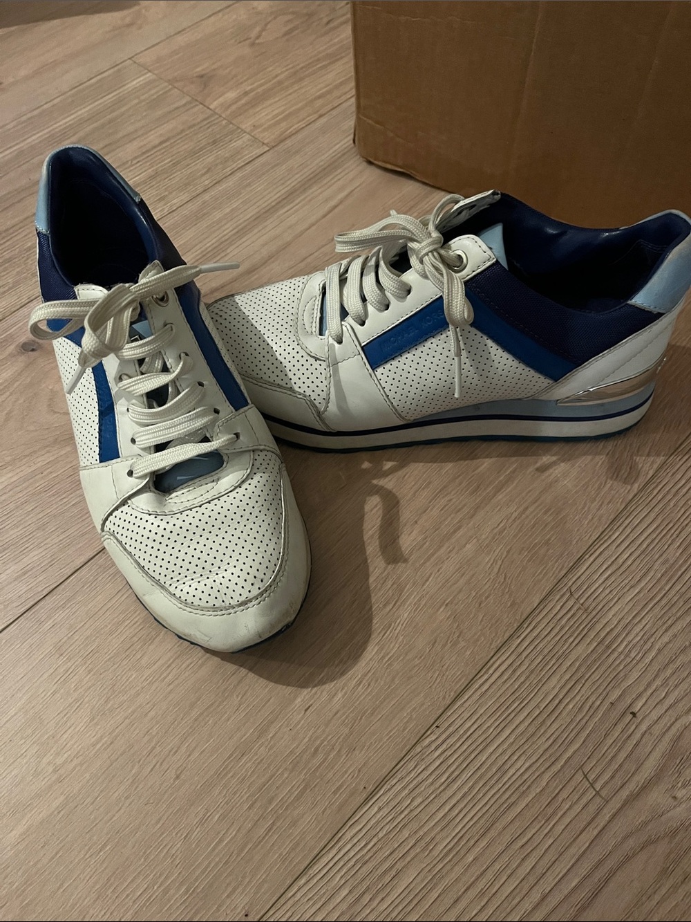 Michael Kors White and Navy Leather Athletic Shoes 6.5